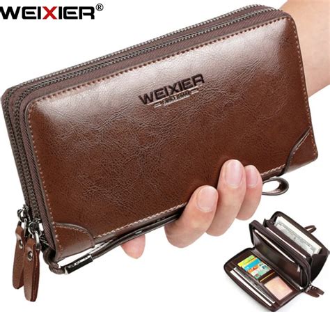 wallet men Genuine Leather card holder Oil wax leather long wallets mens wallets Large Capacity ...