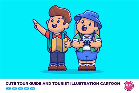 Cute Tour Guide and Tourist Illustration Graphic by catalyststuff · Creative Fabrica