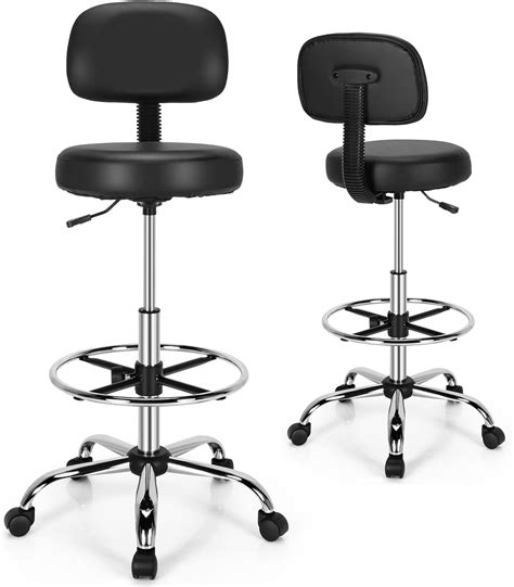 Amazon.com: POWERSTONE Drafting Chair with Footrest and Backrest, Leather Thick Seat Cushion ...