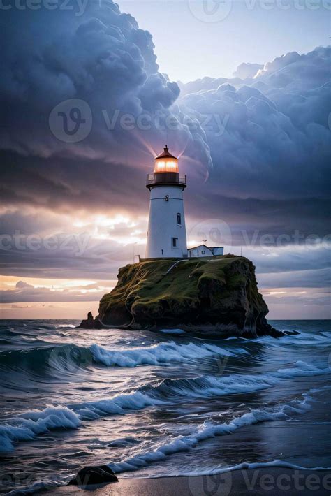 Photo of the Lighthouse and Stormy Sea Background Wallpaper 30004438 ...