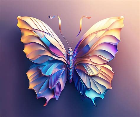 Premium Photo | 3D render iridescent butterfly illustration isolated background