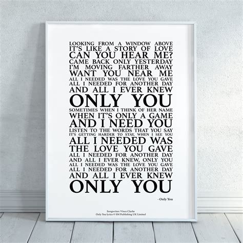 Only You Song Lyrics Print Official Licensed Print Poster - Etsy