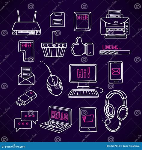 Set of Sketch Computer Icons Stock Vector - Illustration of button ...