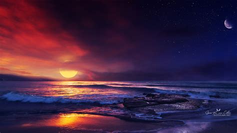 1600x900 Ocean Sunset Illustration Wallpaper,1600x900 Resolution HD 4k Wallpapers,Images ...