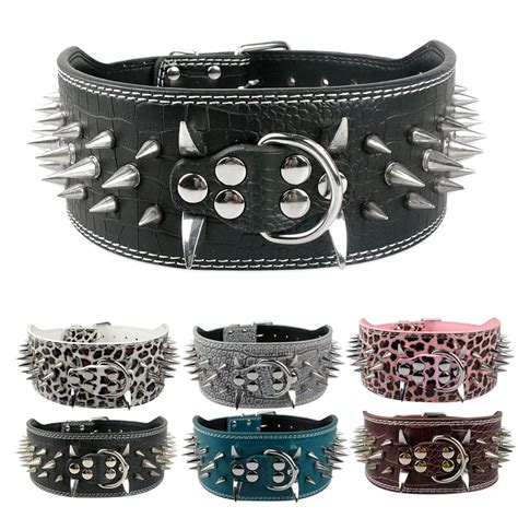 3 Inch Wide Spikes Studded Dog Collar Spiked Leather Dogs Collars For Pitbull Boxer Medium La ...