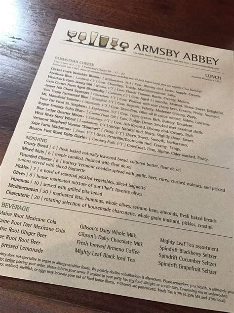 Menu of Armsby Abbey in Worcester, MA 01608