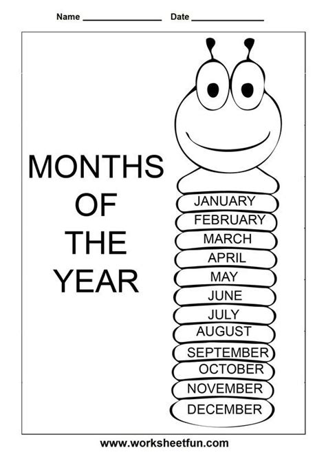 Months in a year, English lessons for kids, English worksheets for kids