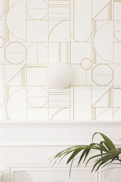 Geometric Pattern White Gold Vinyl Wallpaper | Caselio Border