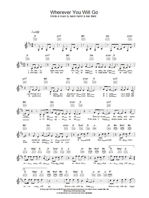 Wherever You Will Go | Sheet Music Direct