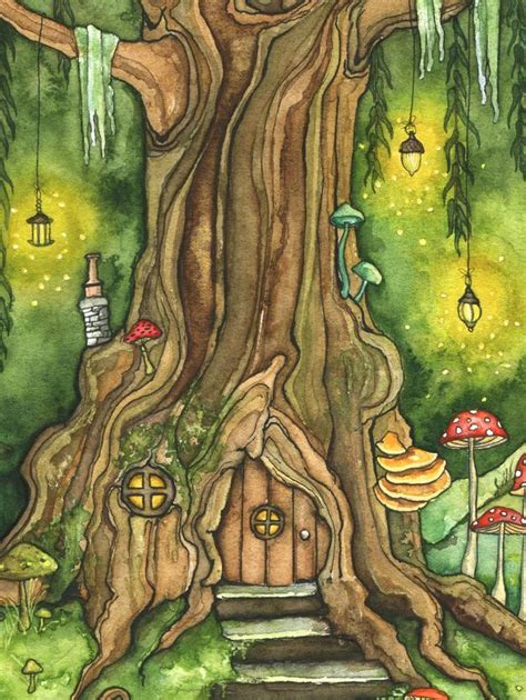 Enchanted Forest Painting, Fantasy Art, Fairy House, Fantasy, Woodland Decor, Woods, Forest ...