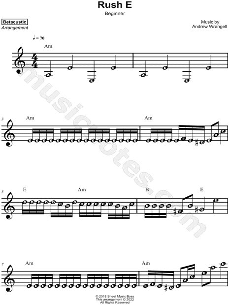 Betacustic "Rush E [beginner]" Sheet Music for Beginners in A Minor ...