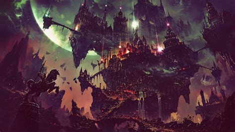 Download wallpaper 1366x768 fantasy, flying city, dark, art, tablet ...