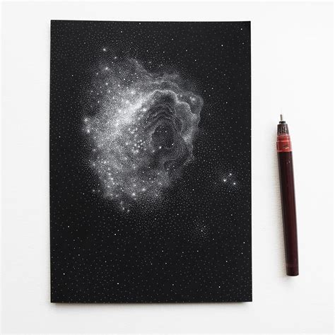 Stippled Black and White Illustrations of Star-Packed Galaxies by Petra ...