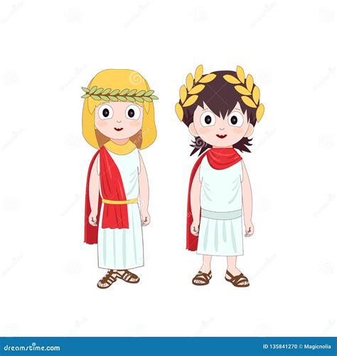 Ancient Rome Cartoon Characters of Boy and Girl Wearing Traditional ...