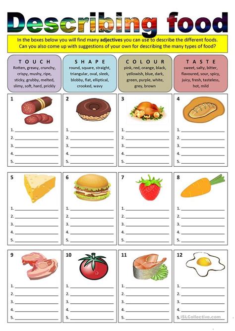 Describing food (adjectives) worksheet - Free ESL printable worksheets ...