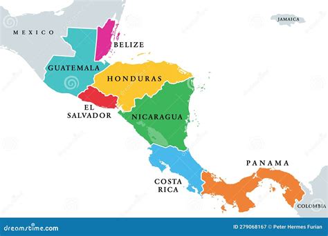 Central America Countries, Subregion of the Americas, Political Map Stock Vector - Illustration ...