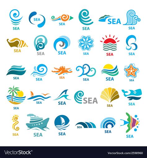 Big collection of logos sea Royalty Free Vector Image