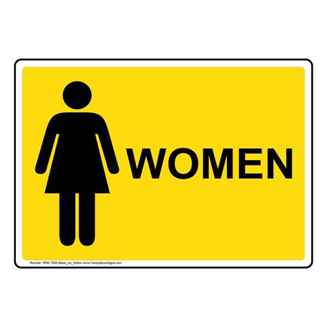 Yellow Women - Mujeres Restroom Sign With Symbol RRBP-7000-Black_on_Yellow