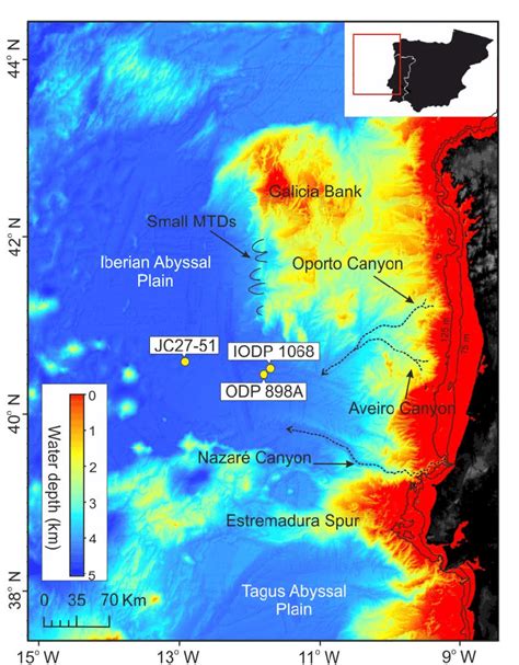 1: Bathymetry map of the Iberian Abyssal Plain showing the locations of... | Download Scientific ...