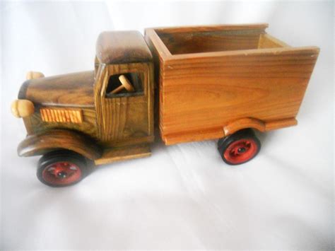 Vintage Wood Pickup Truck Model. Wooden Toy Truck With Rolling Wheels ...