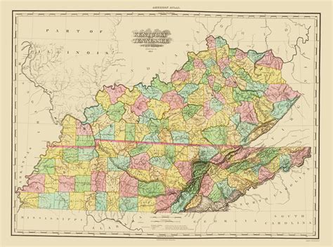 Kentucky Tennessee Counties - Tanner 1825 - 23.00 x 30.97 - Matte ...