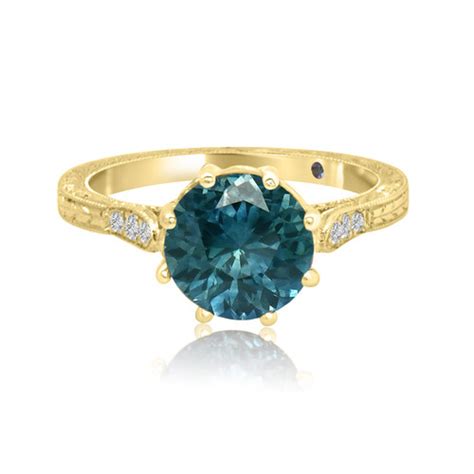 Round Teal Sapphire Vintage Inspired Ring | Teal Sapphire Rings NYC ...