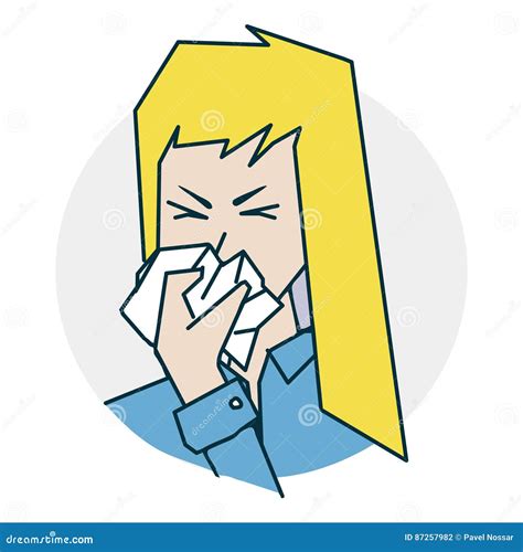 The girl has a runny nose stock vector. Illustration of healthcare - 87257982