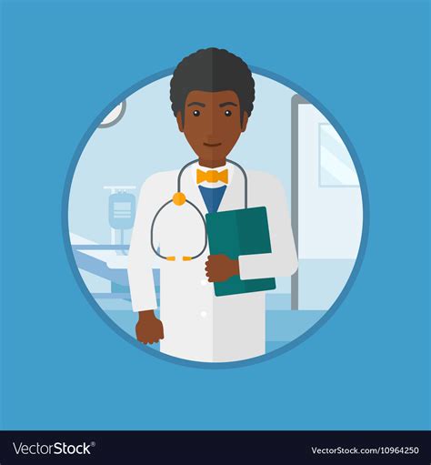 Doctor with file in medical office Royalty Free Vector Image