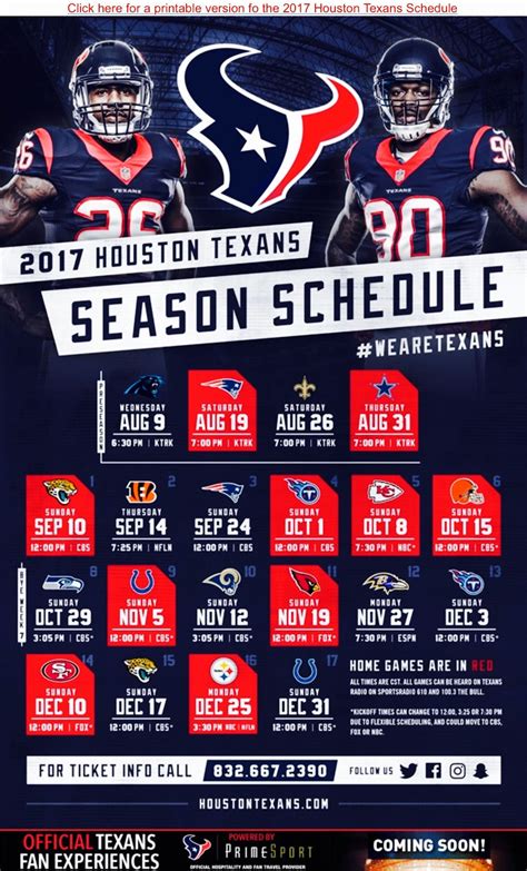 Houston Texans Printable Schedule