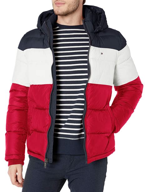 Tommy Hilfiger Synthetic Classic Hooded Puffer Jacket in Midnight/White/Red (Red) for Men - Save ...