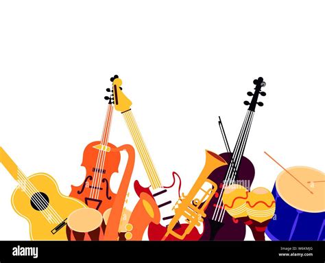 orchesta musical instruments objects design white background vector ...