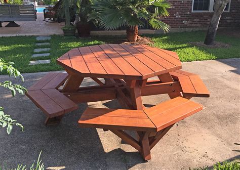 Octagon Picnic Table: Wood Picnic Table with Attached Bench