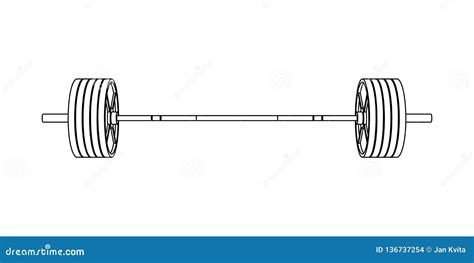 Simple Fitness Line Art Front View Vector of an Olympic Barbell with ...