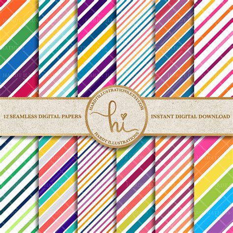 Rainbow Stripes Digital Paper Bright Candy Stripes Design - Etsy | Blue ...