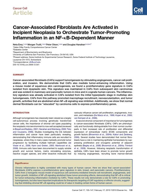 Cancer - Associated Fibroblasts Are Activated in Incipient Neoplasia To Orchestrate Tumor ...