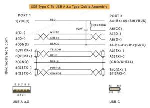 USB C 3.0 Wiring Diagram - Detail Internal Connections - SM Tech