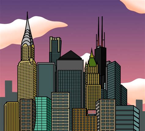 Cartoon City Skyline - Dusk by E350tb on DeviantArt