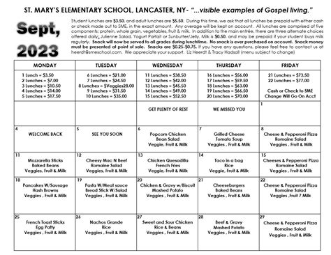 Lunch Menu | St. Mary's Elementary School - Lancaster, NY