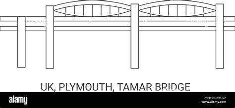 England, Plymouth, Tamar Bridge, travel landmark vector illustration ...