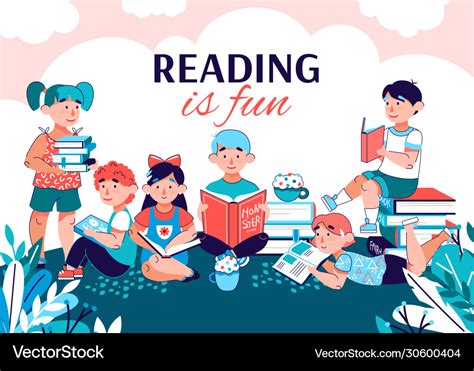 Reading is fun banner with children books Vector Image