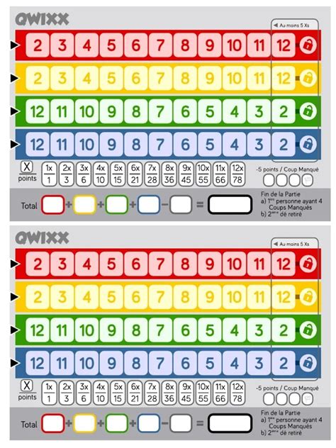 Printable Qwixx Score Sheets