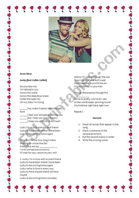 Lucky Song by Jason Mraz - ESL worksheet by nastienka