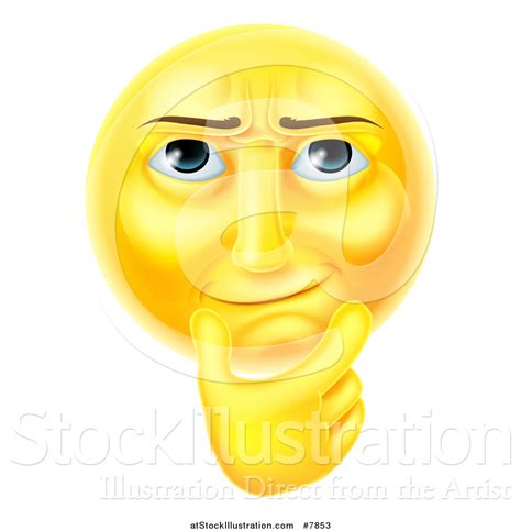 Vector Illustration of a 3d Thinking Yellow Male Smiley Emoji Emoticon Face Touching His Chin by ...