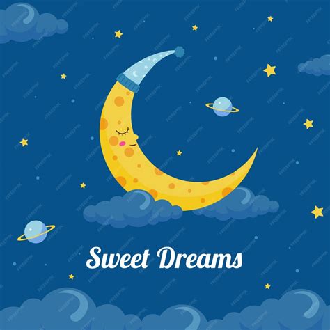 Premium Vector | Sweet dream lullaby illustration concept for baby with asleep crescent moon at ...