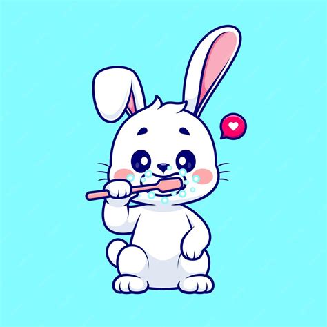 Premium Vector | Cute rabbit brushing teeth cartoon vector icon illustration animal healthy icon ...