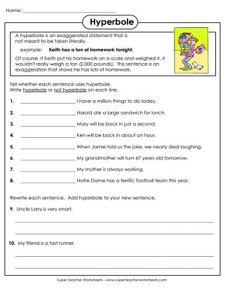 Hyperbole Worksheets (Figurative Language)