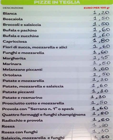 Alice Pizza a Roma: Foto del Menu con Prezzi - Zomato Italia