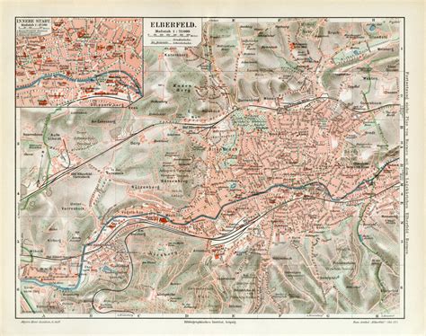 Mülheim an der Ruhr historischer Stadtplan Karte Lithographie ca. 191