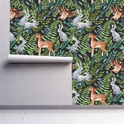 Woodland Wallpaper Animal Wallpaper Forest Animals | Etsy