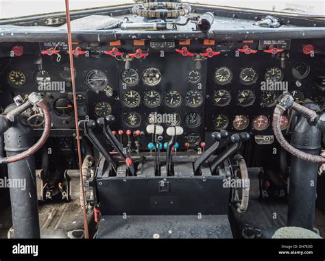 Inside the cockpit of a vintrage Doiuglas DC4 plane Stock Photo: 62244909 - Alamy